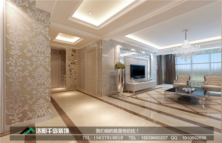 洛陽(yáng)美景閣東戶(hù)143平米三室二廳現(xiàn)代簡(jiǎn)約案例效果圖——客廳電視墻